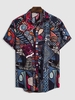 Chemise Rétro Boutonnée à Imprimé Tribal S Bleu profond
