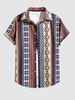 Chemise Rétro Ethnique Motif Géométrique à Manches Courtes Xl Bleu marine