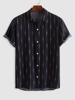 Chemise Rétro Motif de Chaîne à Manches Courtes Xl Bleu profond