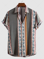 Chemise Style Ethnique à Imprimé Eléphant à Manches Courtes 2xl Vert profond
