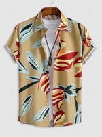 Chemise Style Hawaiien à Imprimé Feuille avec Bouton en Avant M Deep yellow