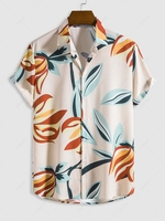 Chemise Style Hawaiien à Imprimé Feuille avec Bouton en Avant Xl Beige