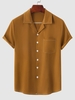 Chemise Surpiqûres en Couleur Unie à Manches Courtes L Café