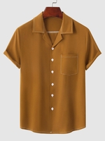 Chemise Surpiqûres en Couleur Unie à Manches Courtes L Café