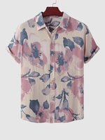 Chemise Teintée Motif de Fleur à Manches Courtes L Rose léger