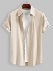 Chemise Texturée Asymétrique en Coton et en Lin à Manches Courtes M Café lumière