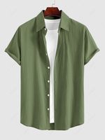 Chemise Texturée Asymétrique en Coton et en Lin à Manches Courtes Xl Vert clair