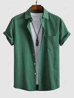 Chemise Texturée en Couleur Unie à Manches Courtes S Vert profond