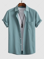 Chemise Texturée en Couleur Unie à Manches Courtes Xl Bleu clair