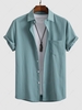 Chemise Texturée en Couleur Unie à Manches Courtes Xxl Bleu clair