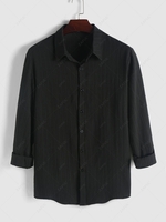 Chemise Texturée en Couleur Unie à Manches Longues L Noir