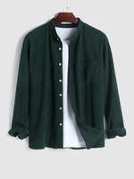 Chemise Texturée en Couleur Unie à Manches Longues L Vert forêt noire