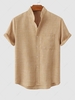 Chemise Texturée en Couleur Unie en Coton et en Lin avec Poche en Avant L Café