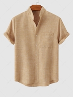 Chemise Texturée en Couleur Unie en Coton et en Lin avec Poche en Avant L Café