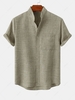 Chemise Texturée en Couleur Unie en Coton et en Lin avec Poche en Avant L Café lumière
