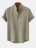 Chemise Texturée en Couleur Unie en Coton et en Lin avec Poche en Avant L Café lumière