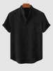 Chemise Texturée en Couleur Unie en Coton et en Lin avec Poche en Avant L Noir