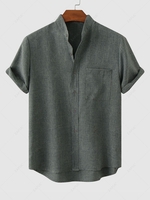Chemise Texturée en Couleur Unie en Coton et en Lin avec Poche en Avant M Vert profond