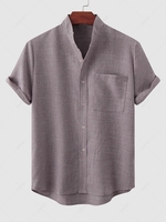 Chemise Texturée en Couleur Unie en Coton et en Lin avec Poche en Avant Xl Rose clair