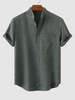 Chemise Texturée en Couleur Unie en Coton et en Lin avec Poche en Avant Xl Vert profond