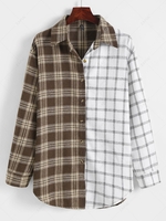 Chemise Tunique en Flanelle à Carreaux en Blocs de Couleurs L Café