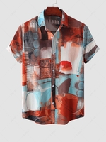Chemise Vintage à Imprimé Ethnique Abstraite à Manches Courtes L Orange