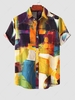 Chemise Vintage à Imprimé Ethnique Abstraite à Manches Courtes M Jaune