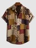 Chemise Vintage à Imprimé Fleuri Carreaux à Manches Courtes M Café