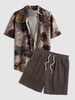 Chemise Vintage à Imprimé Fleurie à Manches Courtes avec Short Simple en Velours Côtelé Taille unique Café