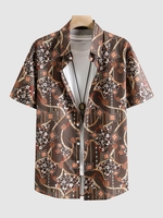 Chemise Vintage à Imprimé Florale Boutonnée L Café