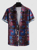 Chemise Vintage à Manches Courtes à Col Rabattu à Imprimé Ethnique L Multi a
