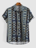 Chemise Vintage à Manches Courtes à Imprimé Géométrique Xxl