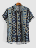 Chemise Vintage à Manches Courtes à Imprimé Géométrique Xxl