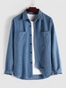 Chemise Vintage avec Poche en Velours Côtelé à Manches Longues L Bleu clair