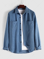 Chemise Vintage avec Poche en Velours Côtelé à Manches Longues L Bleu clair