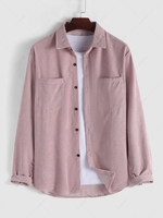 Chemise Vintage avec Poche en Velours Côtelé à Manches Longues L Rose