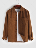 Chemise Vintage avec Poche en Velours Côtelé à Manches Longues M Brun