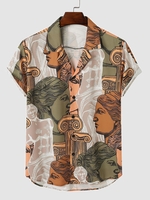 Chemise Vintage Boutonnée à Imprimé Collage à Revers M Vert fougère