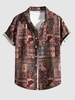 Chemise Vintage Décontractée à Imprimé Géométrique Boutonnée L Brun