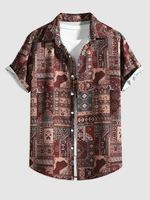 Chemise Vintage Décontractée à Imprimé Géométrique Boutonnée M Brun