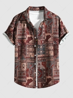 Chemise Vintage Décontractée à Imprimé Géométrique Boutonnée Xl Brun