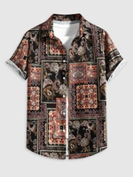 Chemise Vintage Motif de Cachemire à Manches Courtes L Brun