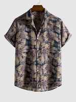 Chemise Vintage Rayée à Imprimé Fleurie à Manches Courtes Xl Bleu profond