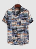 Chemise Vintage Soyeuse à Imprimé Abstrait à Manches Courtes S Bleu bleuet