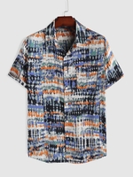 Chemise Vintage Soyeuse à Imprimé Abstrait à Manches Courtes S Bleu bleuet