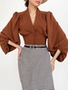 Chemisier Court Corset Boutonné à Manches Lanternes S Café