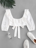 Chemisier Court Noué Broderie Anglaise à Volants S Blanc