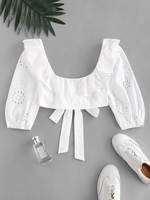 Chemisier Court Noué Broderie Anglaise à Volants S Blanc