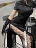Collants Transparents en Filet Découpé à Côté