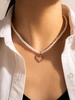Collier Charmant Décoré de Cœur Strass avec Fausse Perle